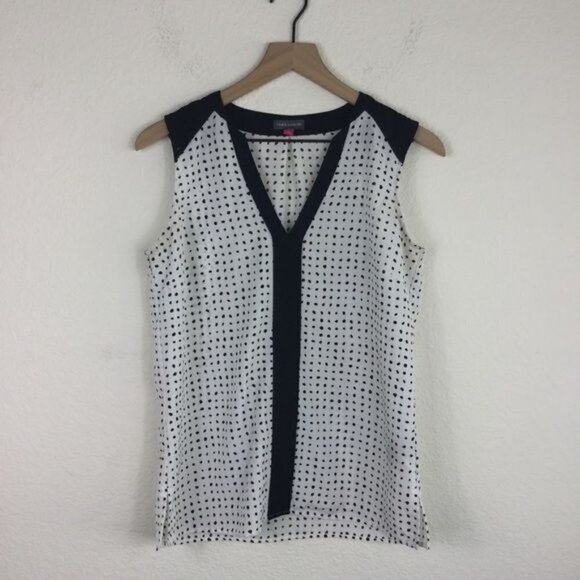 Vince Camuto White Black Polka Dot Sleeveless Blouse S - Picture 2 of 5